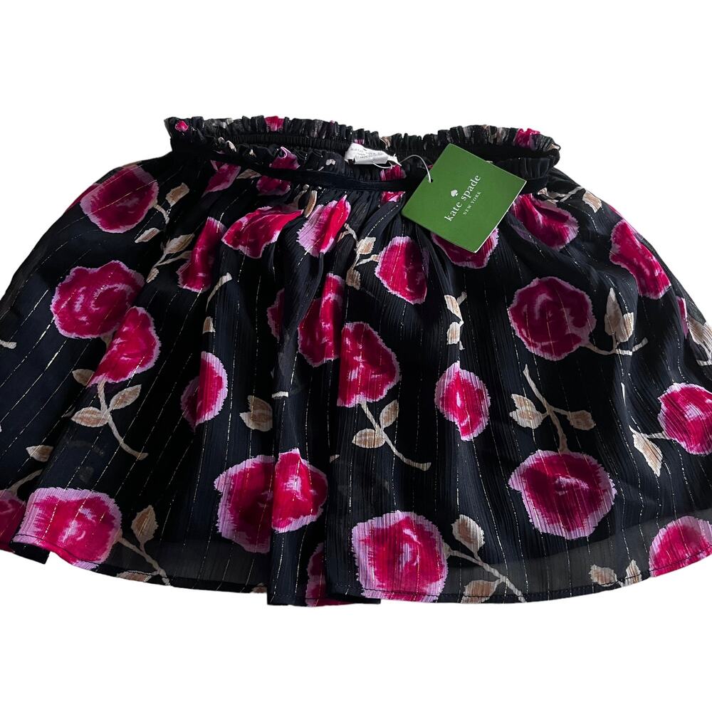 Kate spade girls metallic floral pleated chiffon Hazy Rose skirt size 5 NWT